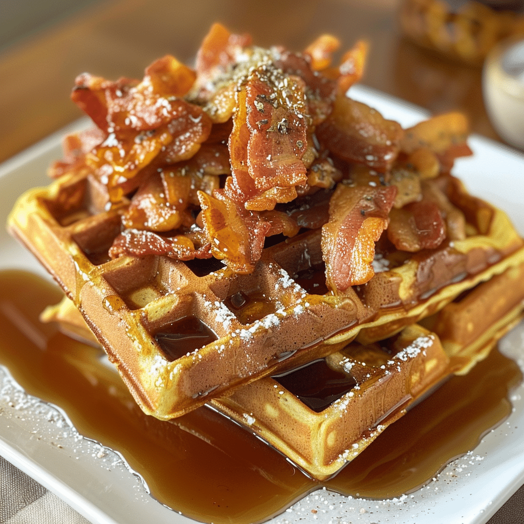 How to make Bacon Maple Pumpkin Spice Waffles with Creamy Maple Drizzle — key cooking step