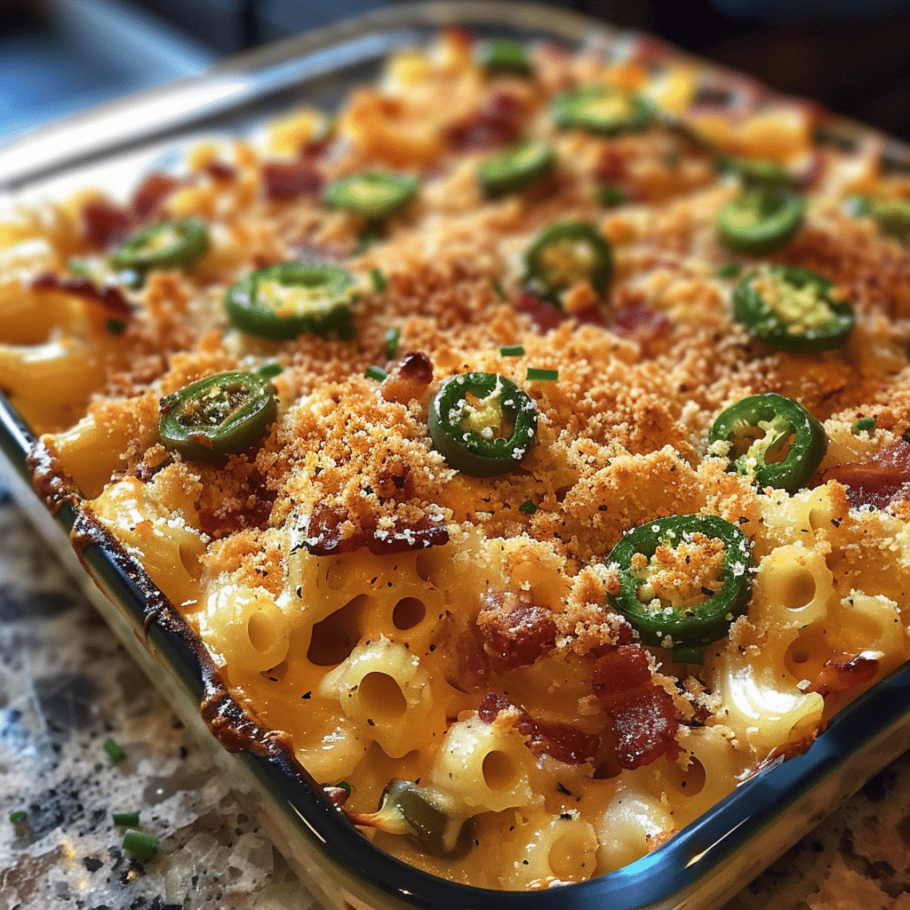 Cheesy Bacon Jalapeño Macaroni Bake - A deliciously cheesy dish overflowing with flavor