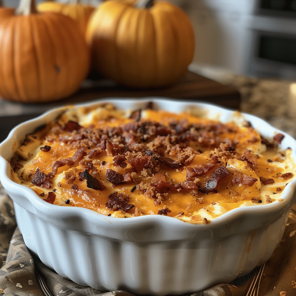 How to make Cheesy Pumpkin & Bacon Dip with Savory Crumbles — key cooking step