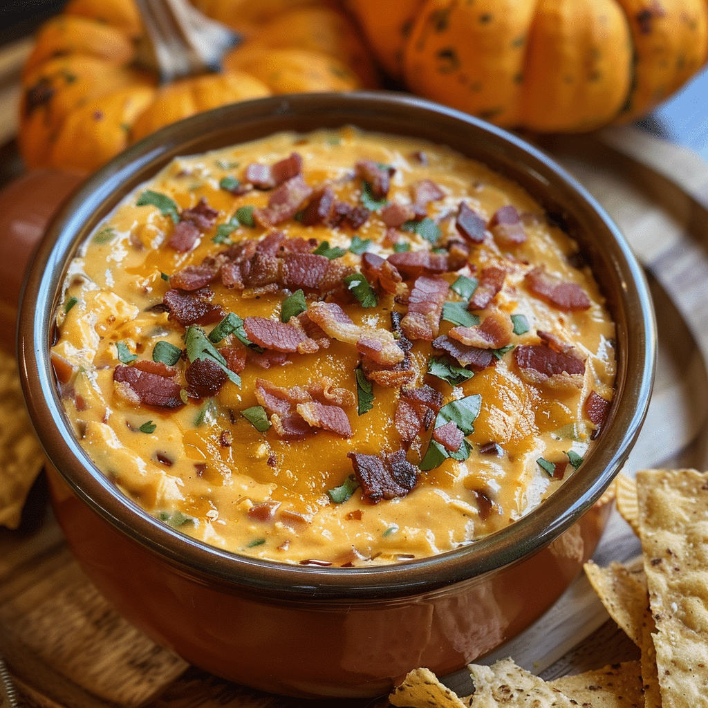 How to make Cheesy Pumpkin Queso Dip with Savory Bacon Crumbles — key cooking step