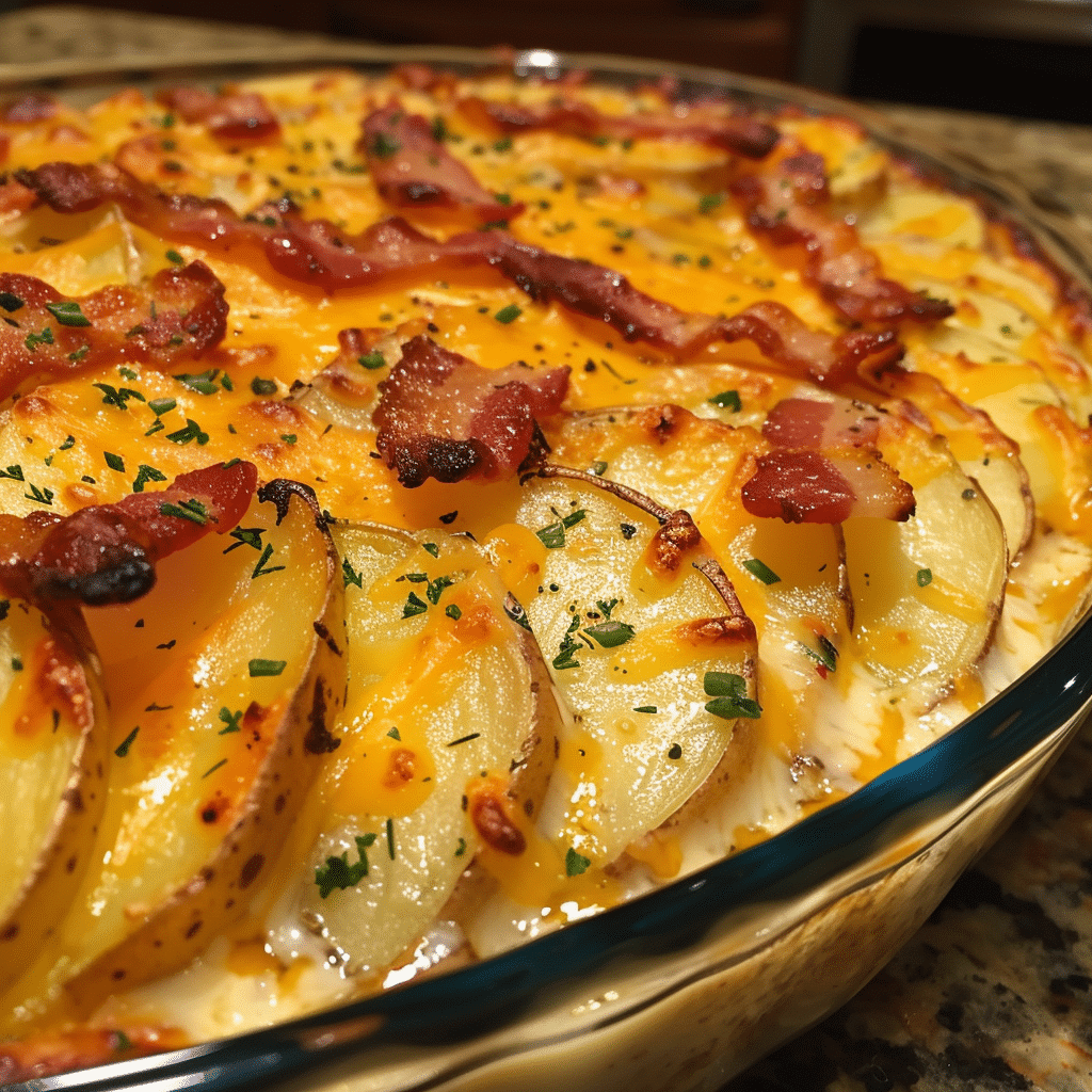 Creamy Bacon Cheddar Potato Bake with Garlic Crunch — restaurant-quality recipe photo