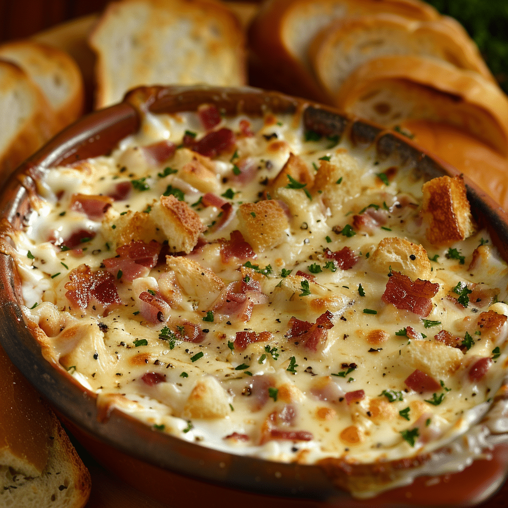 Creamy Four-Cheese Bacon Dip with Garlic Bread — restaurant-quality recipe photo