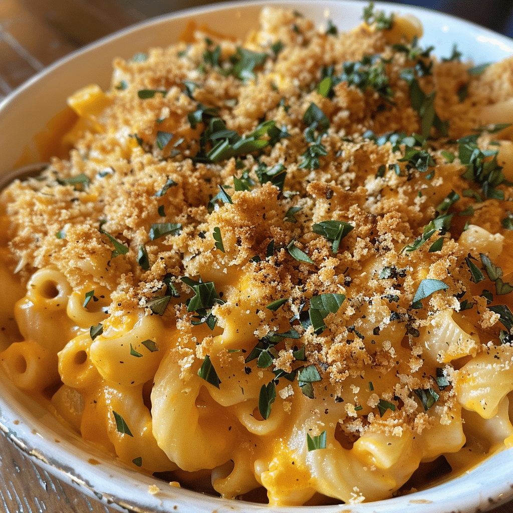 How to make Creamy Pumpkin Mac & Cheese with Savory Herb Crumble — key cooking step