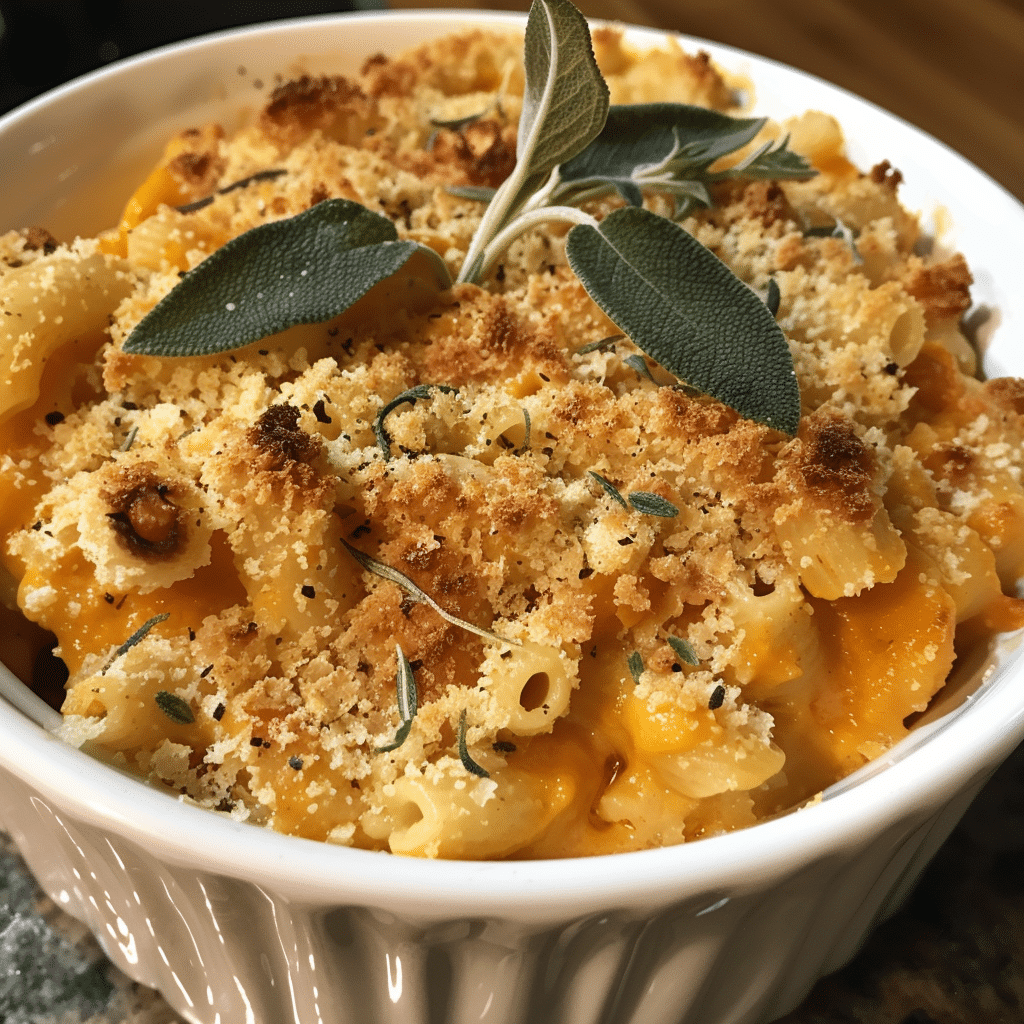 How to make Creamy Pumpkin Mac 'n' Cheese with Crispy Sage Topping — key cooking step