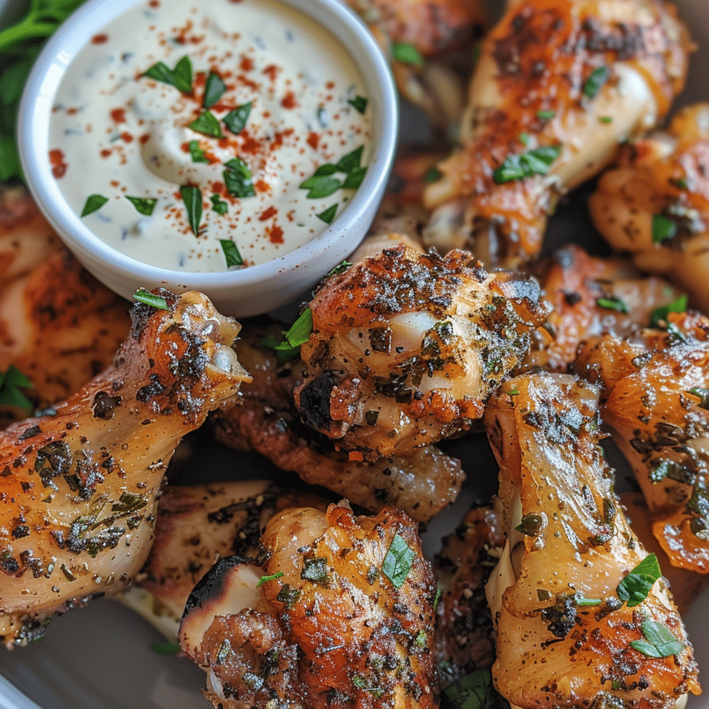 How to make Crispy Garlic Herb Chicken Wings with Spicy Ranch Dip β key cooking step
