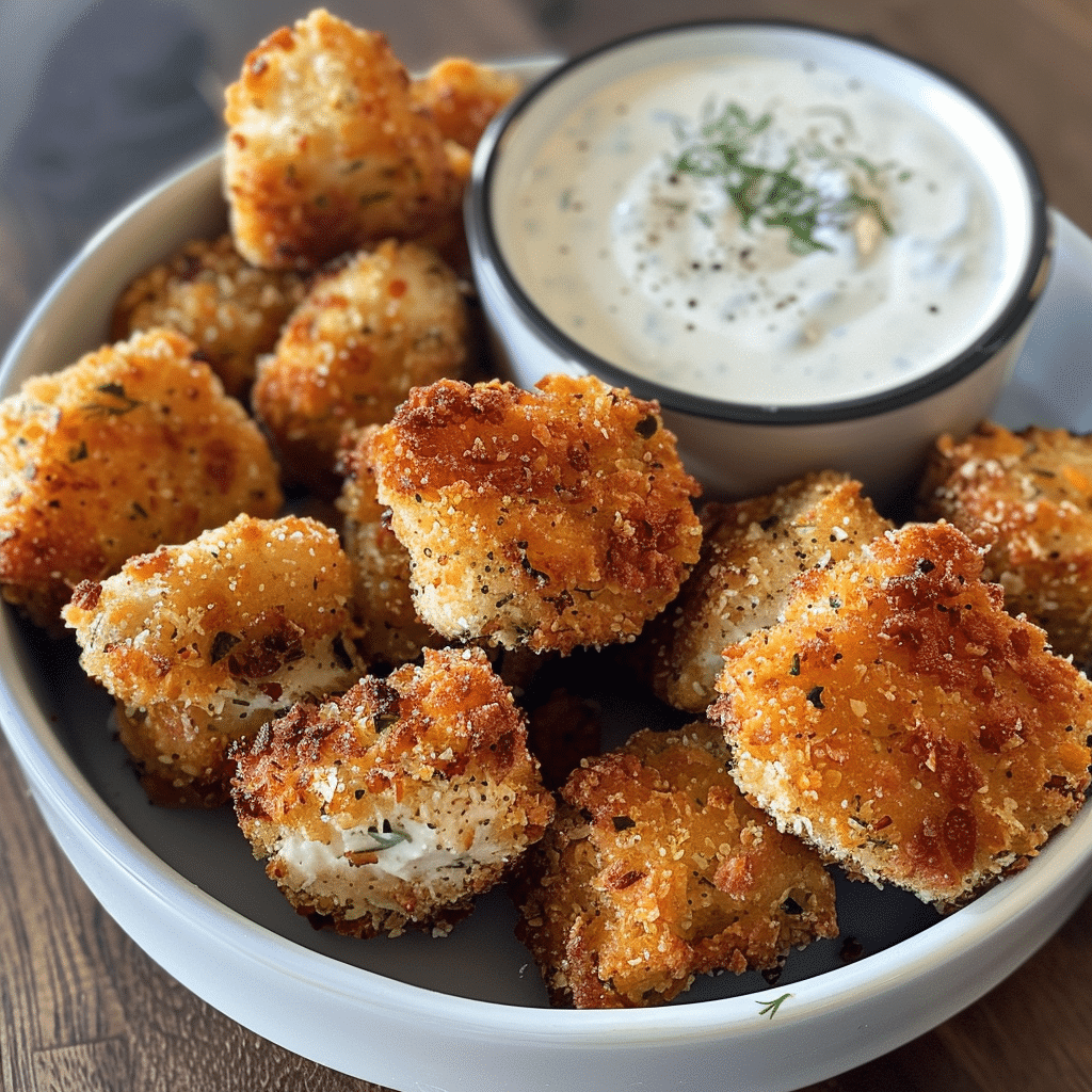 How to make Crispy Garlic Parmesan Chicken Bites with Zesty Ranch Dip — key cooking step