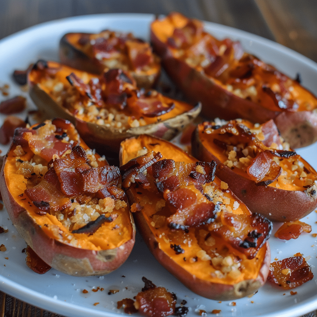How to make Crispy Maple Bacon Stuffed Sweet Potatoes — key cooking step