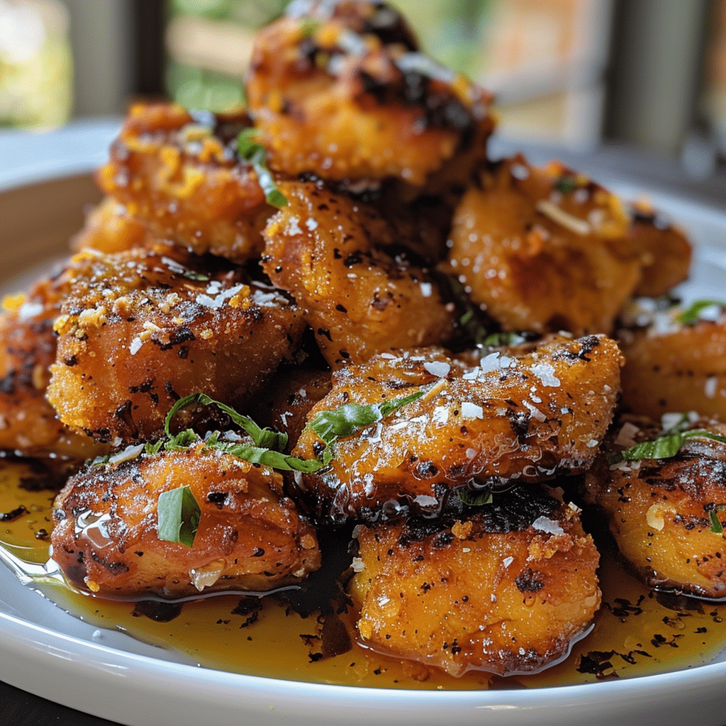 Crispy Maple Pumpkin Chicken Bites with Spicy Honey Drizzle