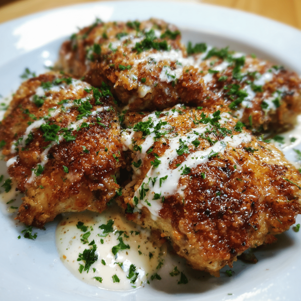 How to make Crispy Parmesan Garlic Chicken Thighs with Ranch Drizzle — key cooking step