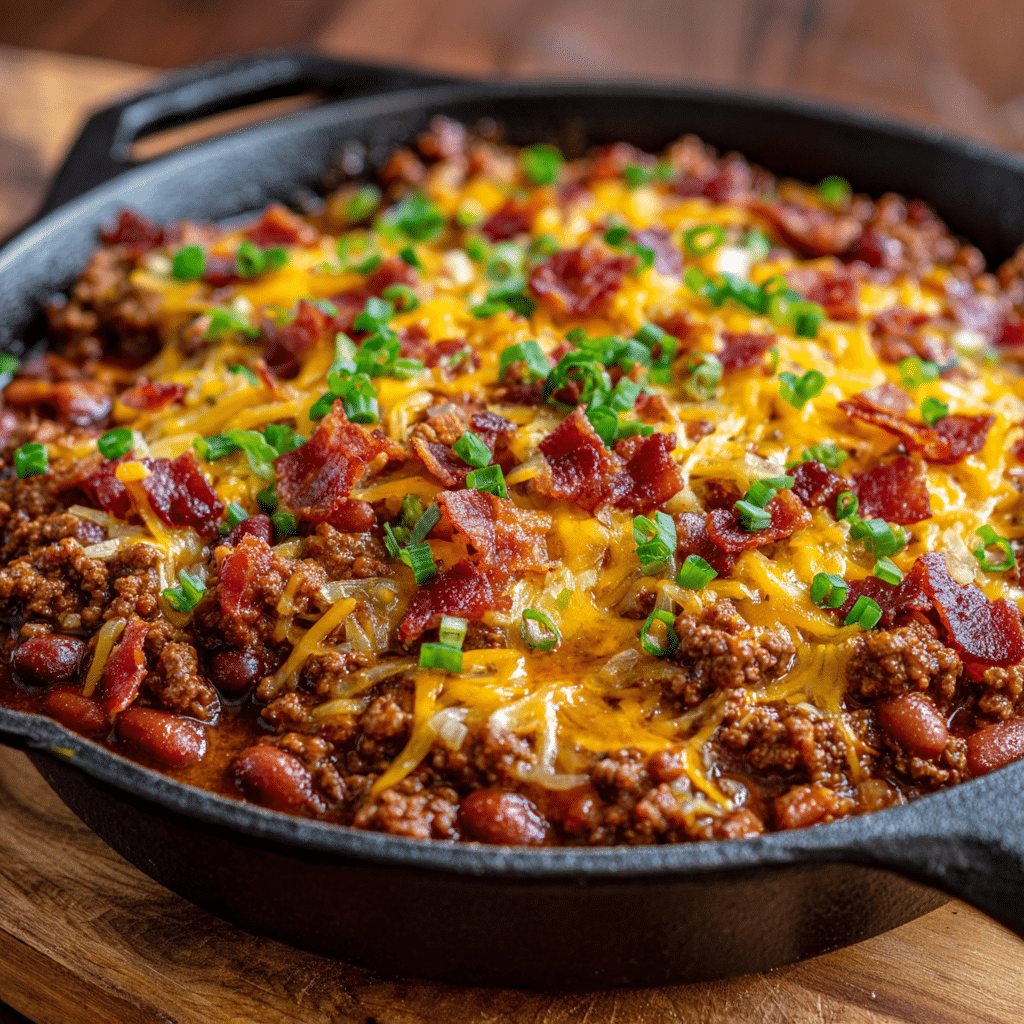 How to make Loaded Bacon & Cheddar Chili Skillet Bake — key cooking step