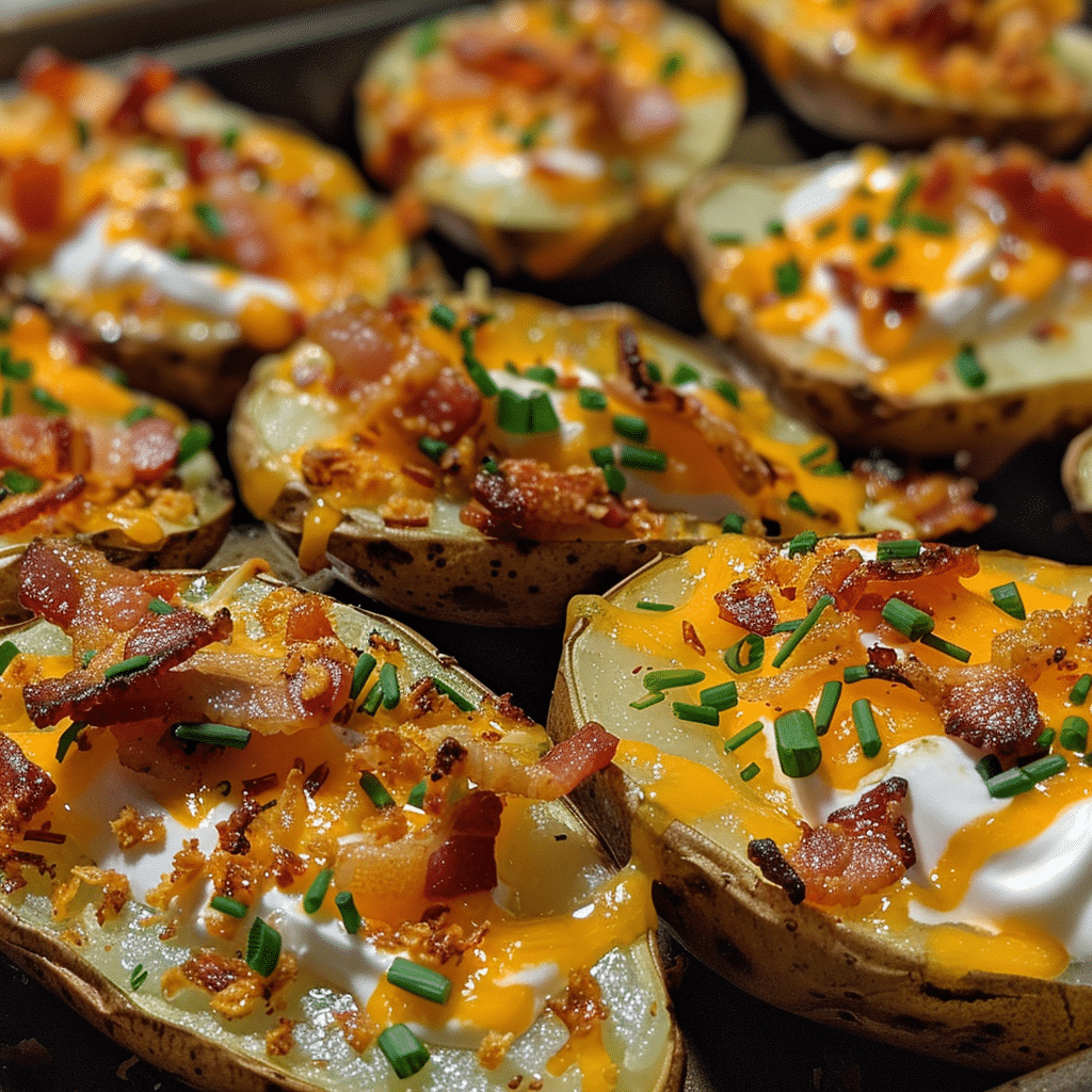 How to make Loaded Bacon Cheddar Potato Skins with Smoky Ranch Dip — key cooking step