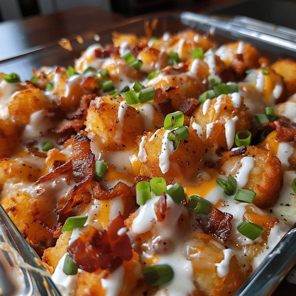 Step-by-step process of making Loaded Bacon Ranch Tater Tot Casserole