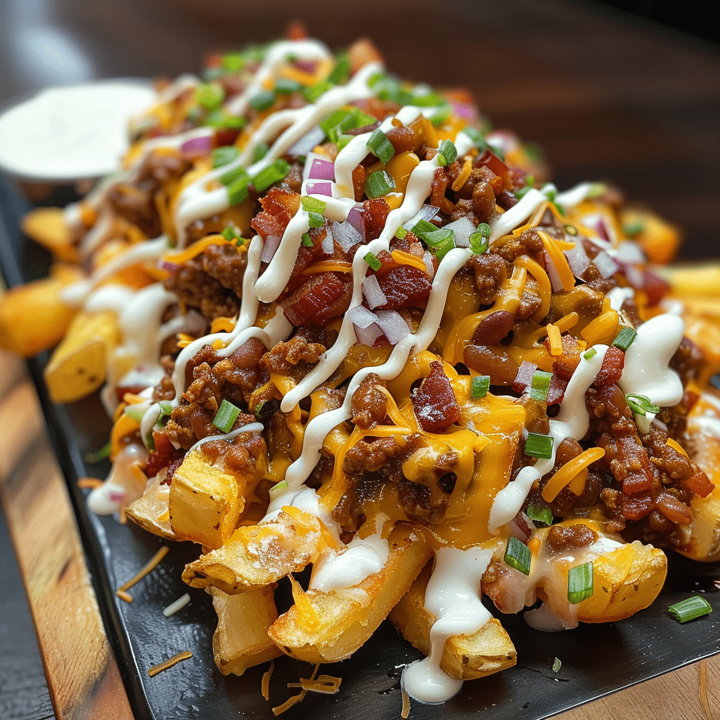 How to make Loaded Chili Cheese Bacon Fries with Ranch Drizzle — key cooking step
