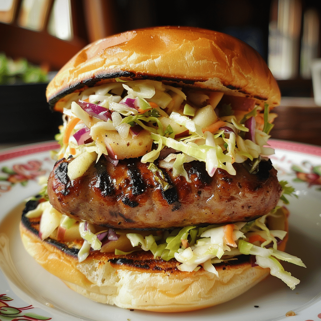 How to make Loaded Oktoberfest Bratwurst Burger with Apple Slaw β key cooking step
