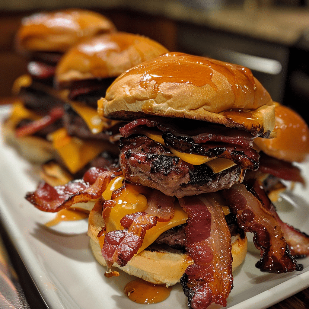 Step-by-step process of making Maple Bourbon Bacon Explosion Sliders
