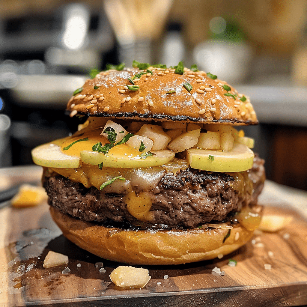 How to make Savory Apple Cheddar Stuffed Burger with Maple Aioli β key cooking step