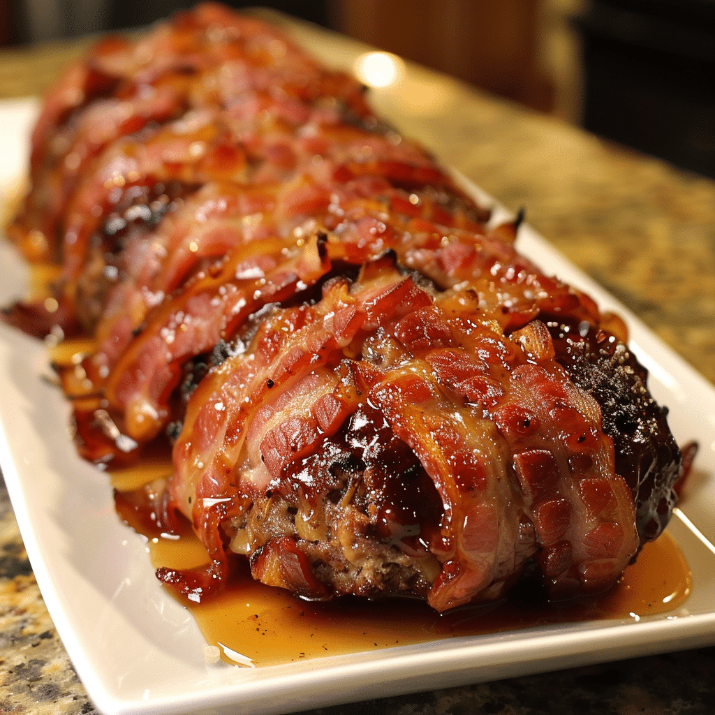 How to make Smoky BBQ Bacon-Wrapped Meatloaf with Maple Glaze — key cooking step