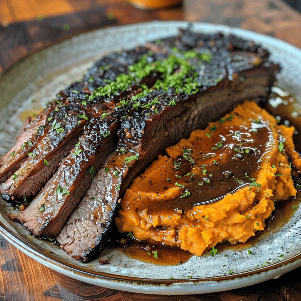 How to make Smoky Maple Bourbon Brisket with Sweet Potato Mash β key cooking step