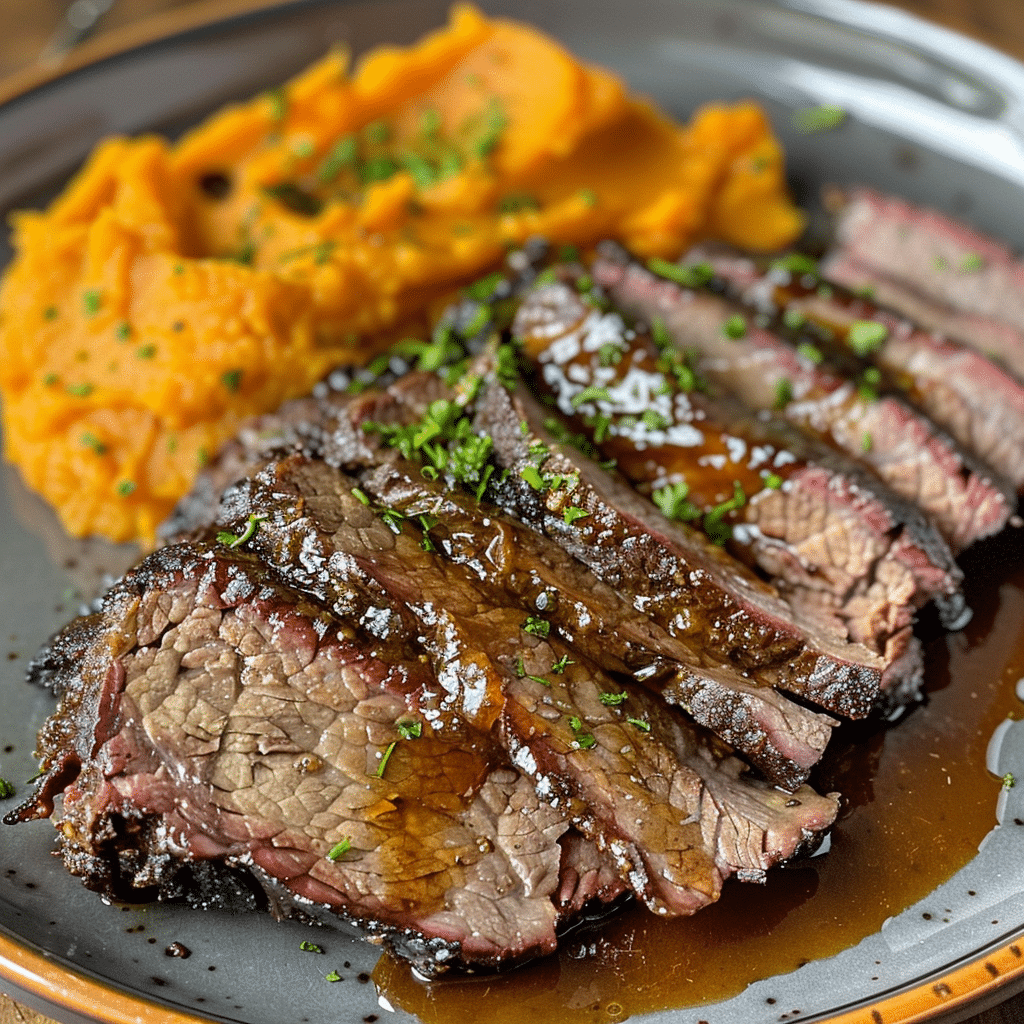 Smoky Maple Bourbon Brisket with Sweet Potato Mash — restaurant-quality recipe photo