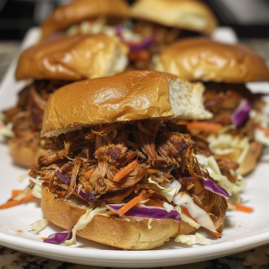 How to make Smoky Maple Bourbon Pulled Pork Sliders with Tangy Slaw — key cooking step