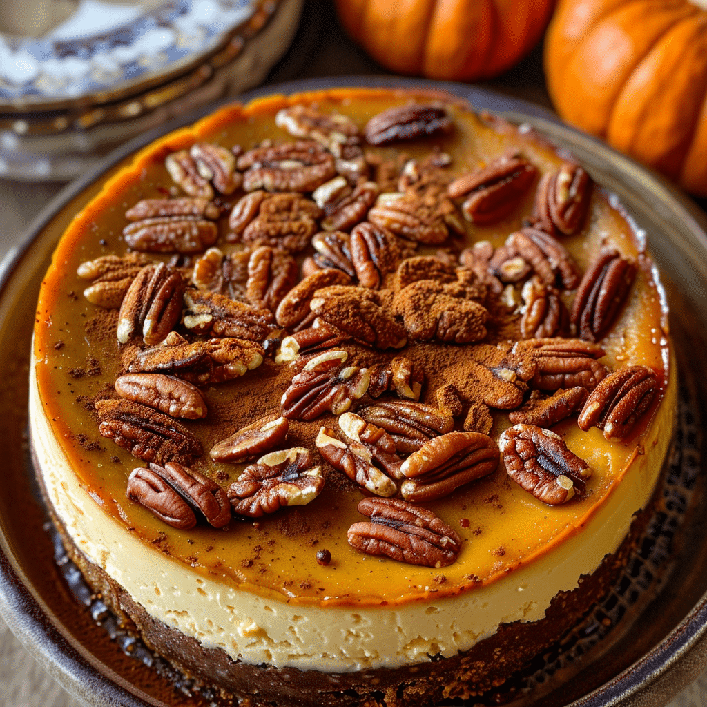 Spicy chili garlic sauce Pumpkin Cheesecake with Candied Pecans — restaurant-quality recipe photo