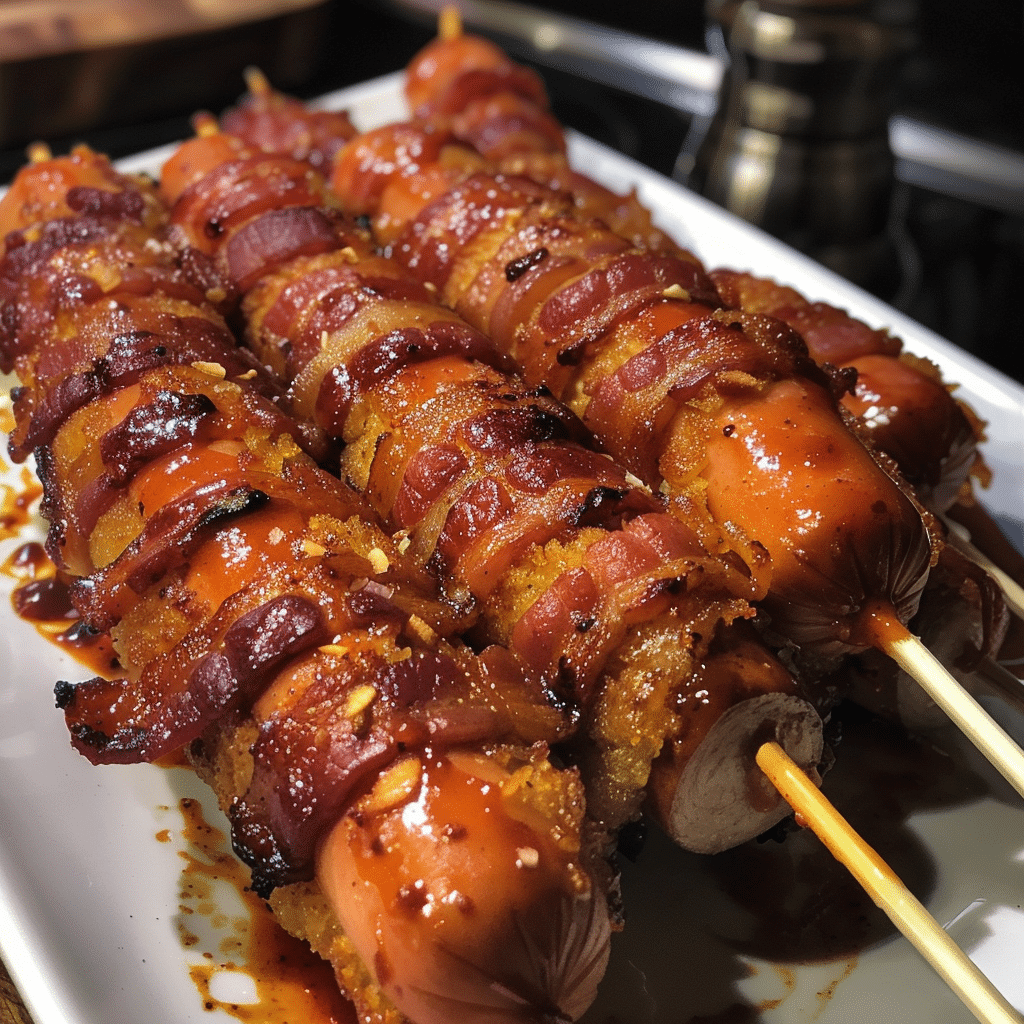 Spicy Chipotle BBQ Bacon-Wrapped Corn Dogs — restaurant-quality recipe photo