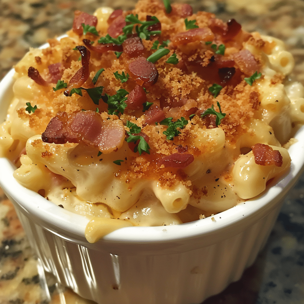 How to make Three-Cheese Macaroni with Crispy Bacon Crumble — key cooking step