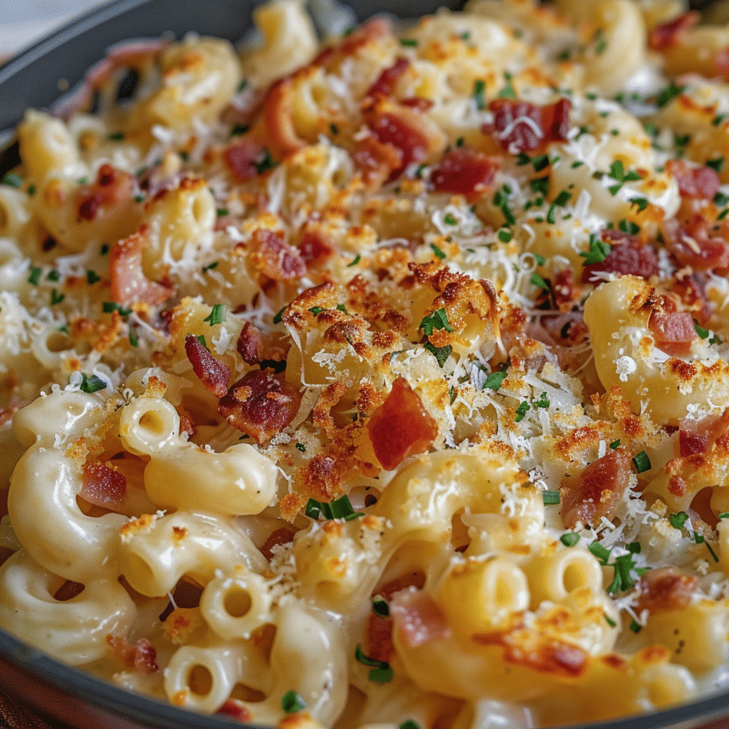 Three-Cheese Macaroni with Crispy Bacon Crumble — restaurant-quality recipe photo