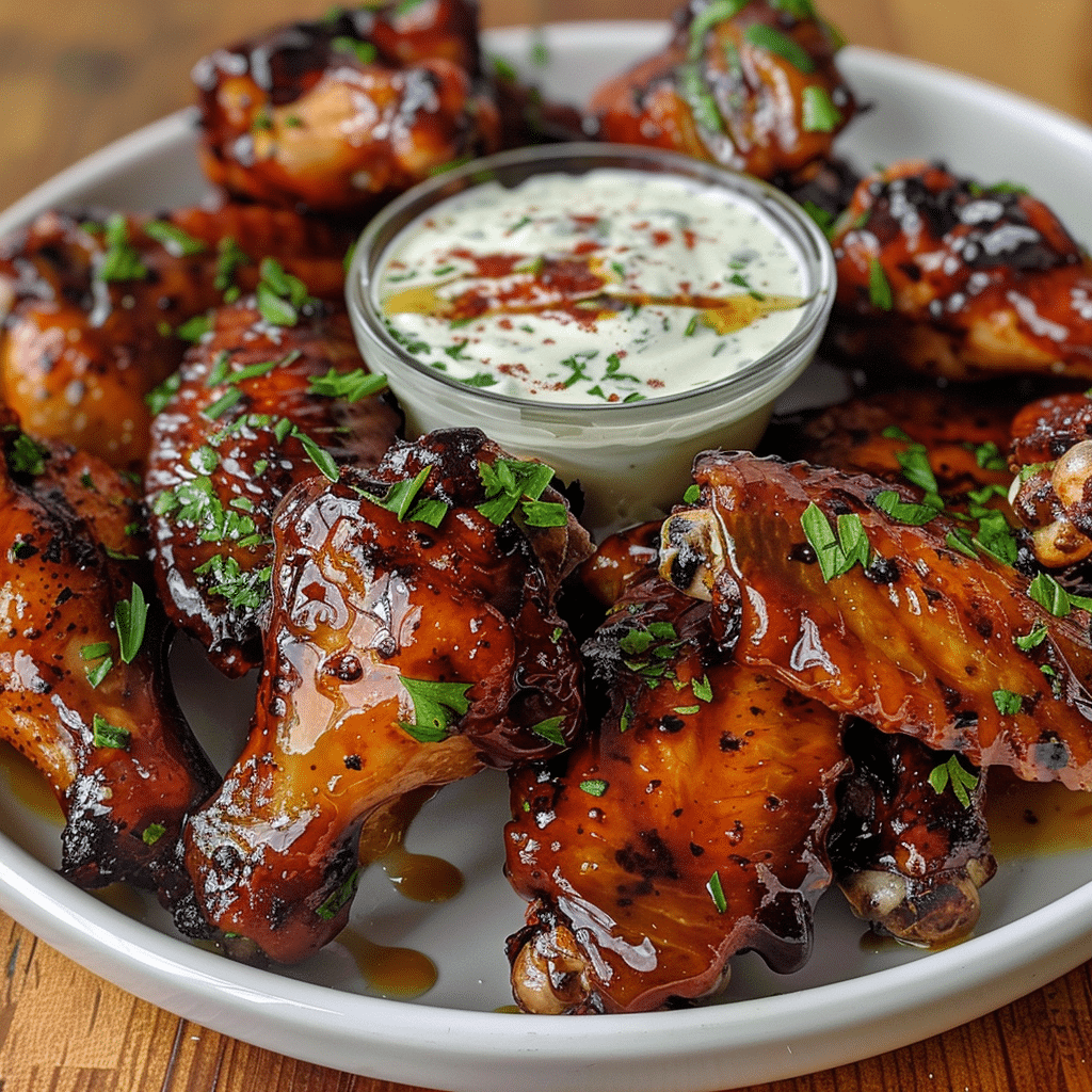 Whiskey Maple Glazed Chicken Wings with Creamy Ranch — restaurant-quality recipe photo