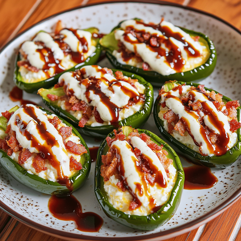 BBQ Bacon Cheddar Stuffed Jalapeños with Ranch Drizzle — restaurant-quality recipe photo