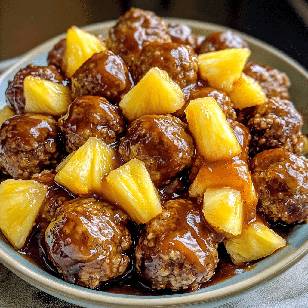 How to make Bourbon BBQ Glazed Meatballs with Sweet Pineapple Chunks — key cooking step