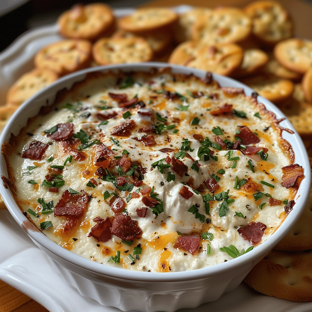 How to make Cheesy Garlic Herb Dip with Crispy Bacon Bites — key cooking step