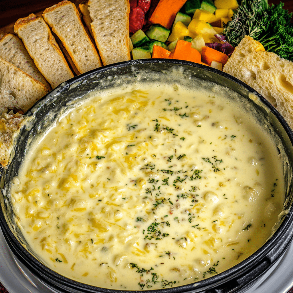 How to make Cheesy Garlic Herb Fondue for Holiday Gatherings — key cooking step