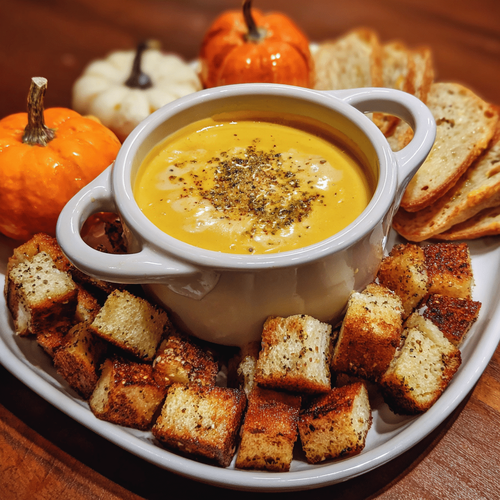 Cheesy Pumpkin Spice Fondue with Savory Bread Dippers — restaurant-quality recipe photo