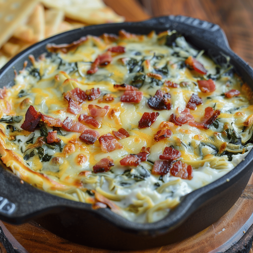 How to make Cheesy Spinach and Artichoke Bacon Dip — key cooking step