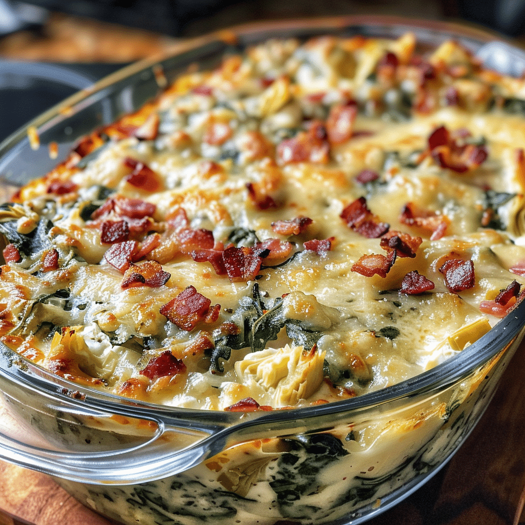Cheesy Spinach and Artichoke Bacon Dip — restaurant-quality recipe photo