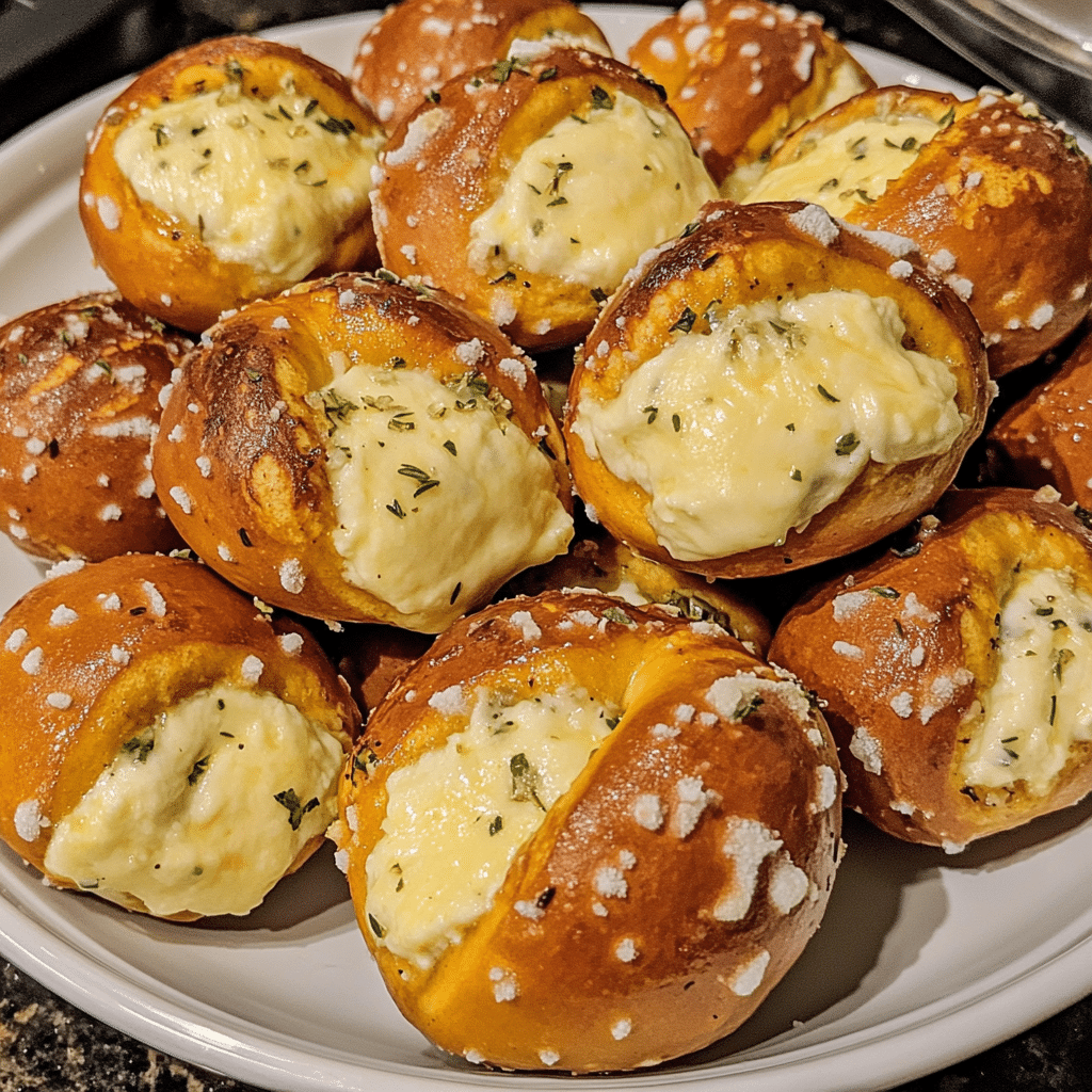 How to make Cheesy Stuffed Garlic Herb Pretzel Bites for Holiday Gatherings — key cooking step