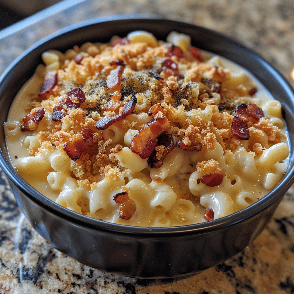 How to make Creamy Cheddar Mac and Cheese with Bacon Crumble — key cooking step