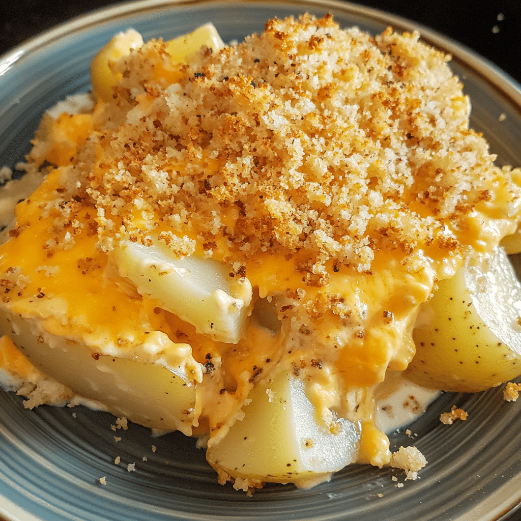 How to make Creamy Cheddar Potato Bake with Crunchy Topping — key cooking step