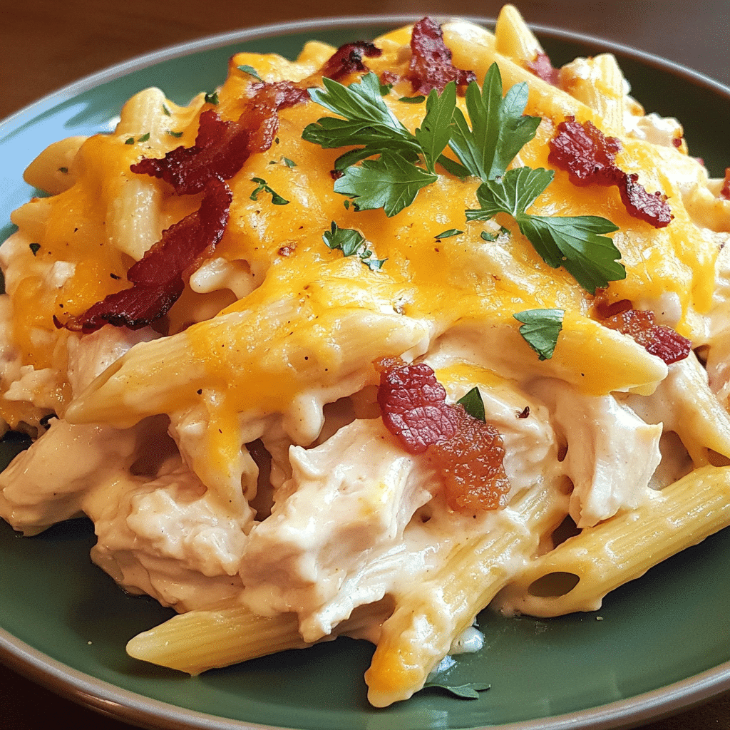 creamy chicken and bacon pasta bake for cozy nights step