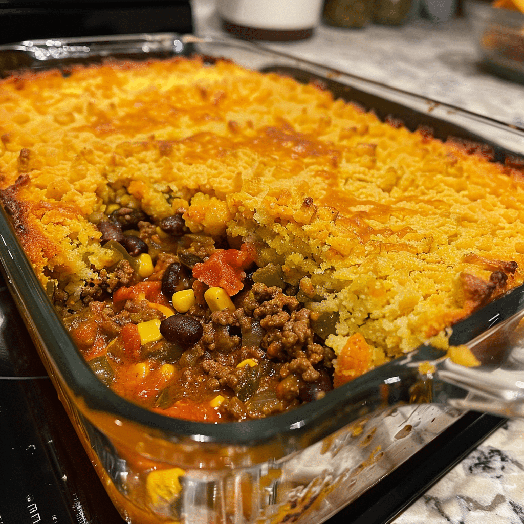 Creamy Chili Cheese Casserole with Savory Cornbread Topping — restaurant-quality recipe photo