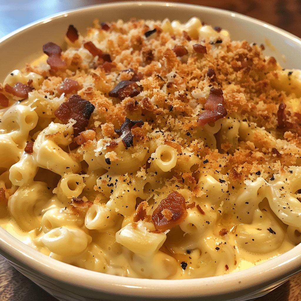 Creamy Garlic Mac and Cheese with Crispy Bacon Crumble — restaurant-quality recipe photo