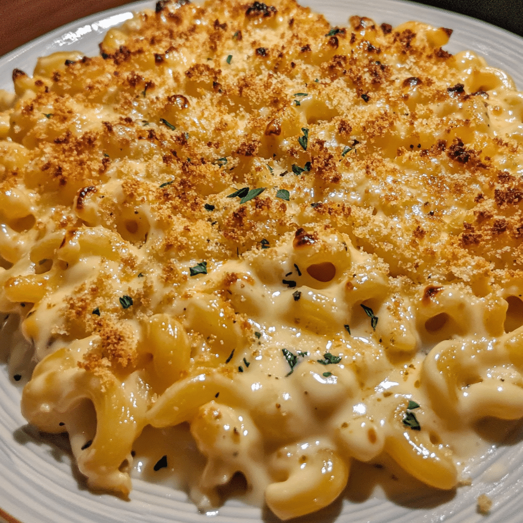 creamy holiday truffle mac and cheese bake step