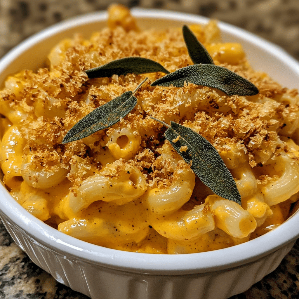 How to make Creamy Pumpkin Spice Mac and Cheese with Crispy Sage Topping — key cooking step
