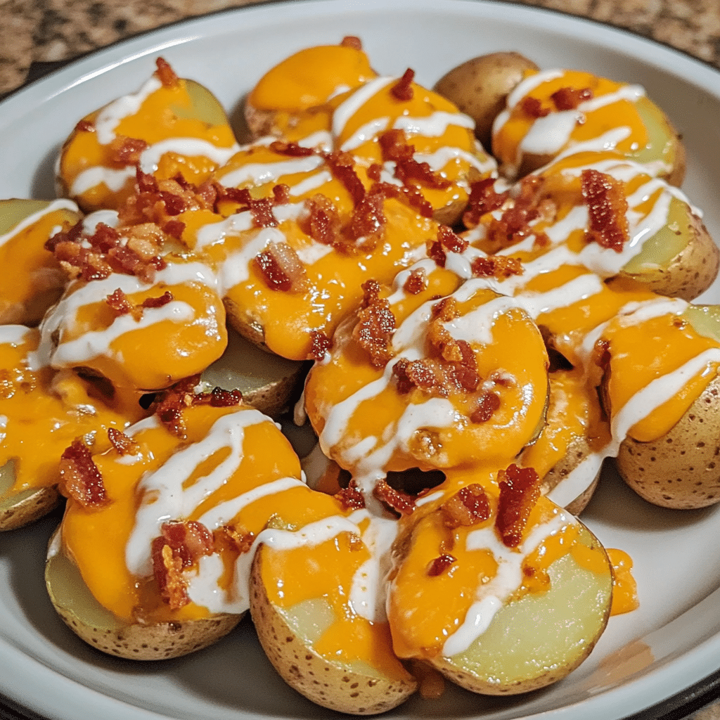 How to make Crispy Cheddar Bacon Potato Bites with Spicy Ranch Drizzle — key cooking step