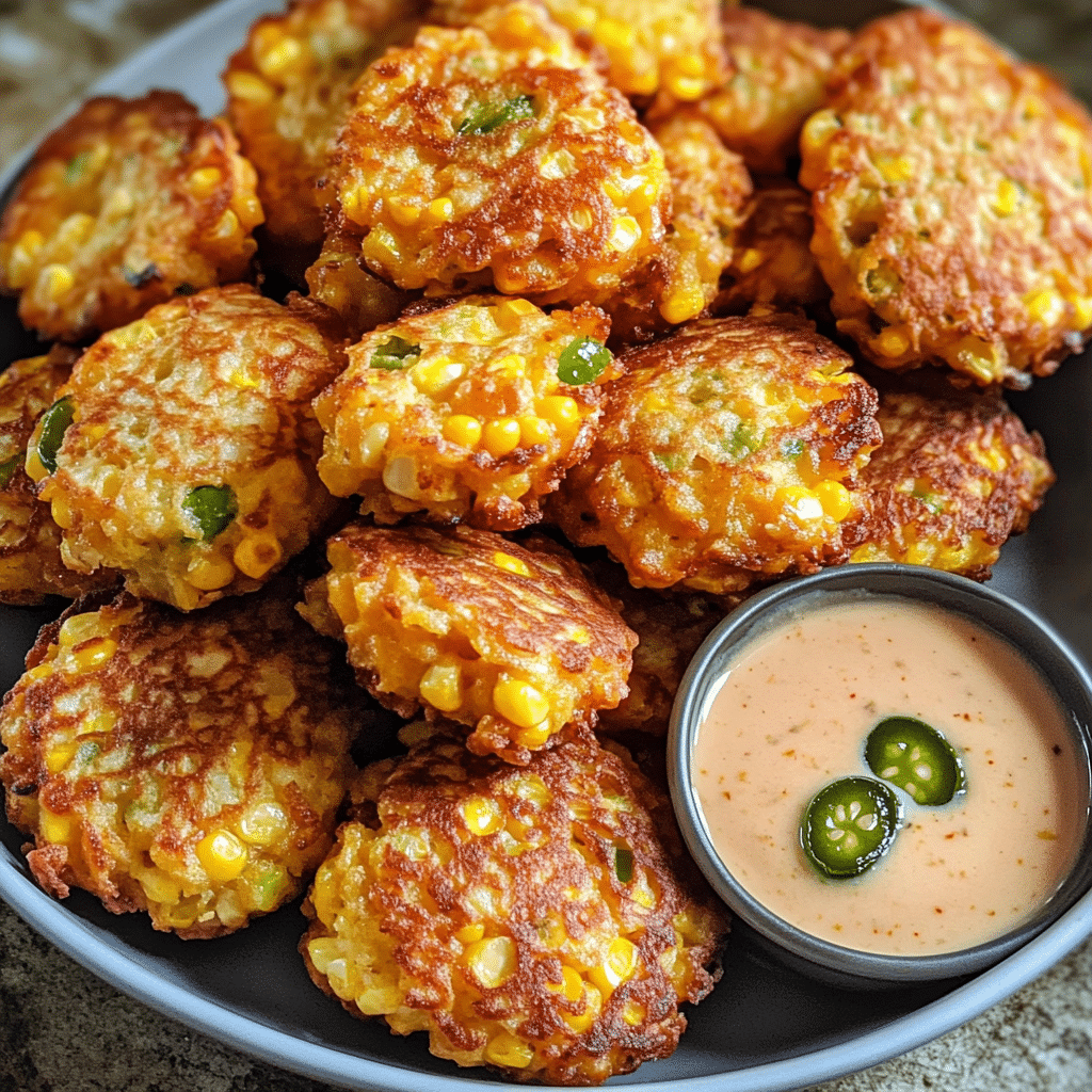 Crispy Cheddar Jalapeño Corn Fritters with Spicy Dipping Sauce — restaurant-quality recipe photo