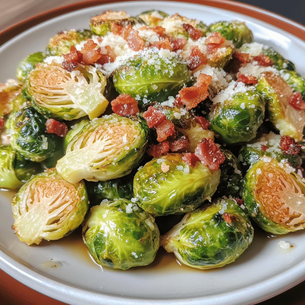 How to make Crispy Garlic Parmesan Brussels Sprouts with Bacon — key cooking step