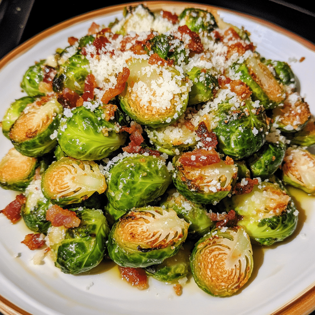 Crispy Garlic Parmesan Brussels Sprouts with Bacon — restaurant-quality recipe photo