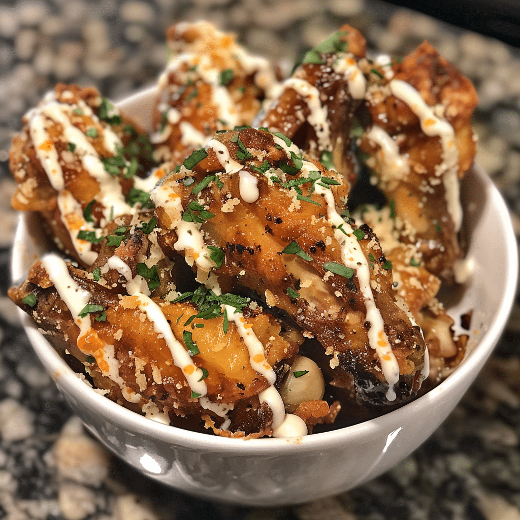 How to make Crispy Garlic Parmesan Chicken Wings with Ranch Drizzle — key cooking step