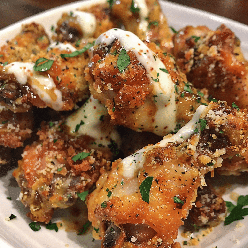 Crispy Garlic Parmesan Chicken Wings with Ranch Drizzle — restaurant-quality recipe photo